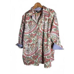 Chaps Womens Paisley/Gingham Pattern Button-Up Shirt 3X